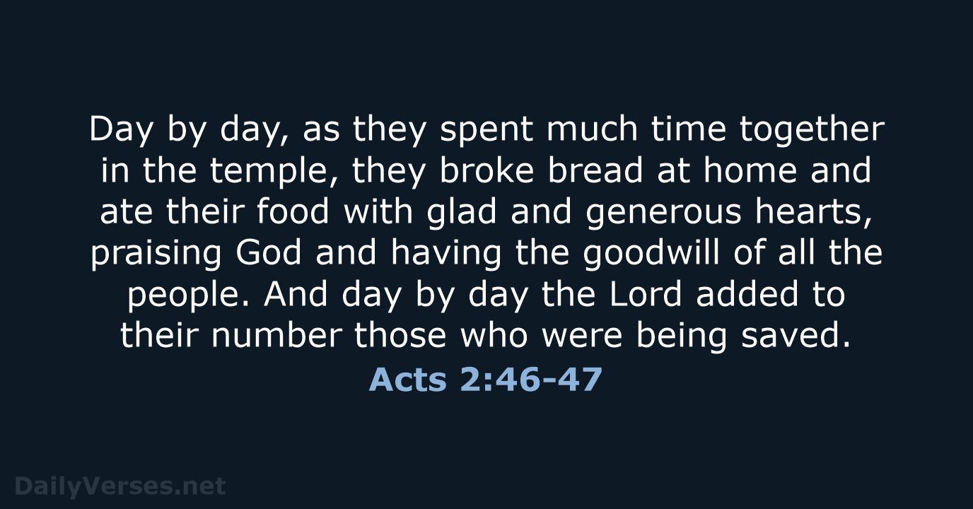 Day by day, as they spent much time together in the temple… Acts 2:46-47