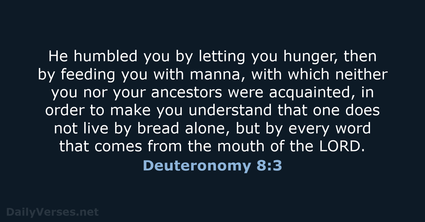 He humbled you by letting you hunger, then by feeding you with… Deuteronomy 8:3