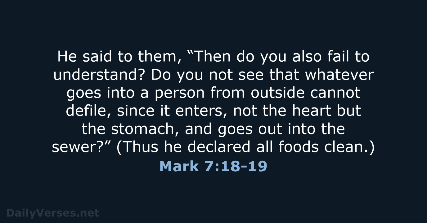 He said to them, “Then do you also fail to understand? Do… Mark 7:18-19