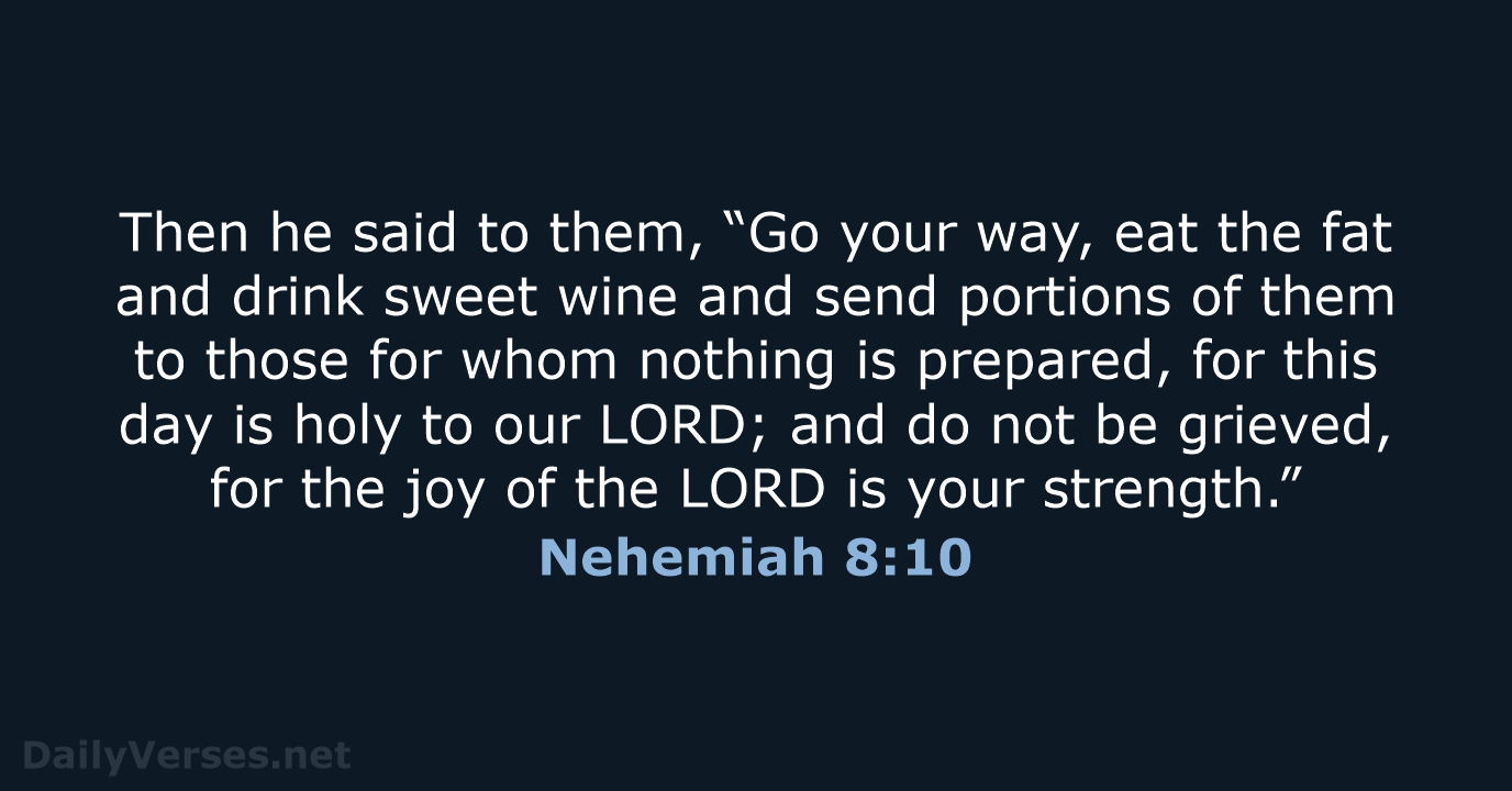 Then he said to them, “Go your way, eat the fat and… Nehemiah 8:10