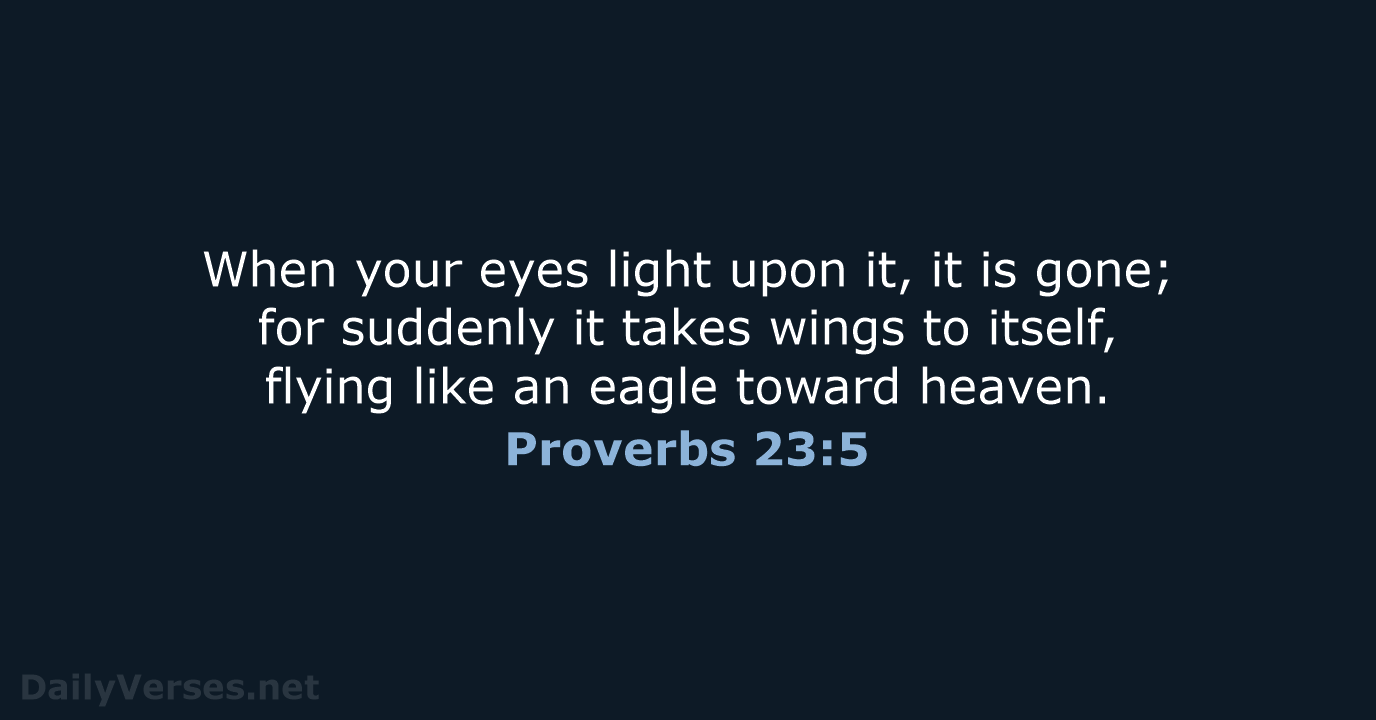 When your eyes light upon it, it is gone; for suddenly it… Proverbs 23:5