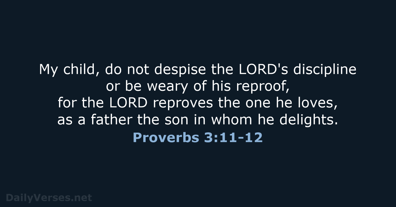 My child, do not despise the LORD's discipline or be weary of… Proverbs 3:11-12
