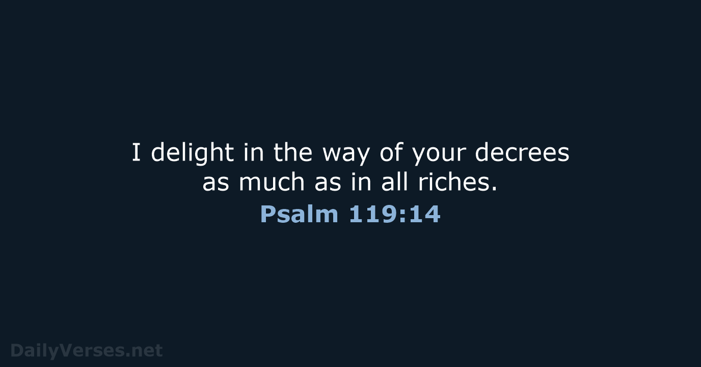 I delight in the way of your decrees as much as in all riches. Psalm 119:14