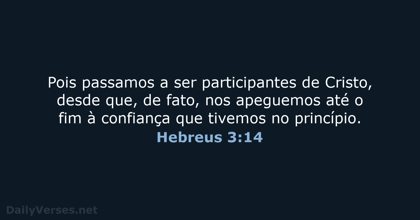 Pois passamos a ser participantes de Cristo, desde que, de fato, nos… Hebreus 3:14