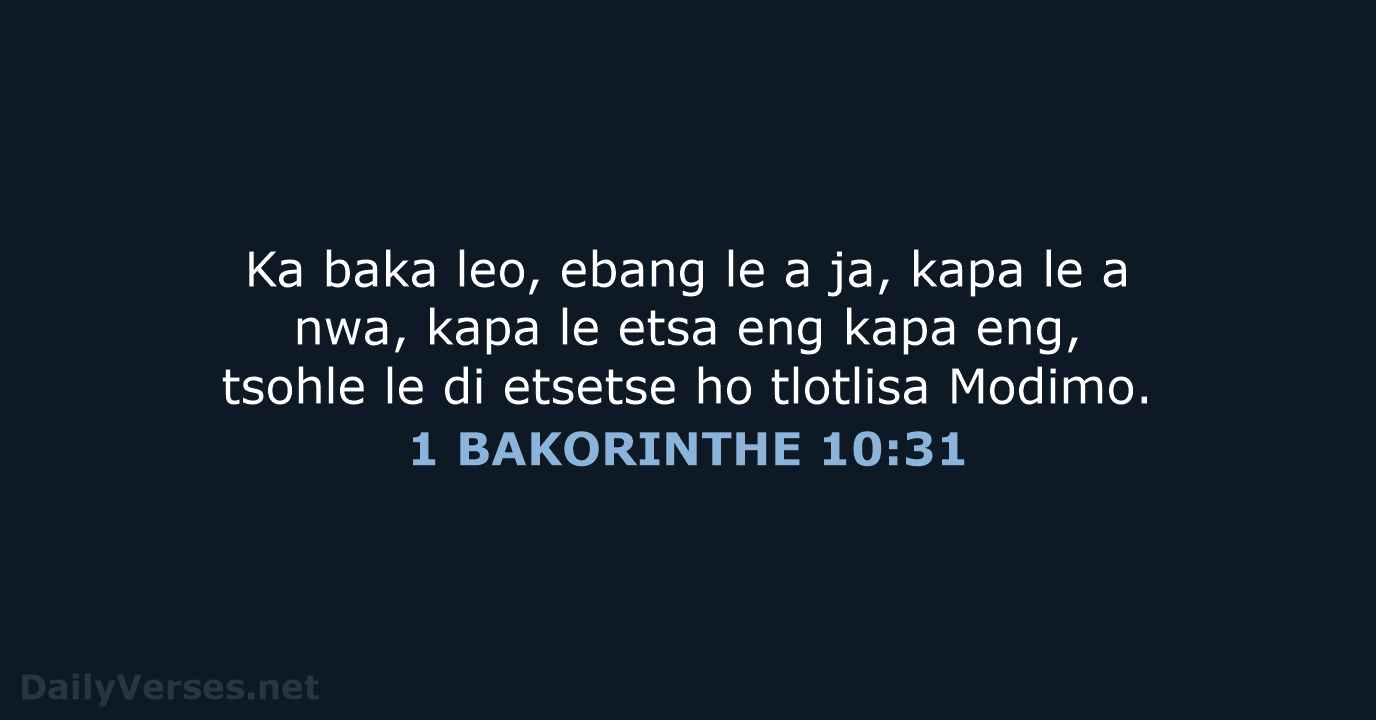 1 BAKORINTHE 10:31 - SSO89