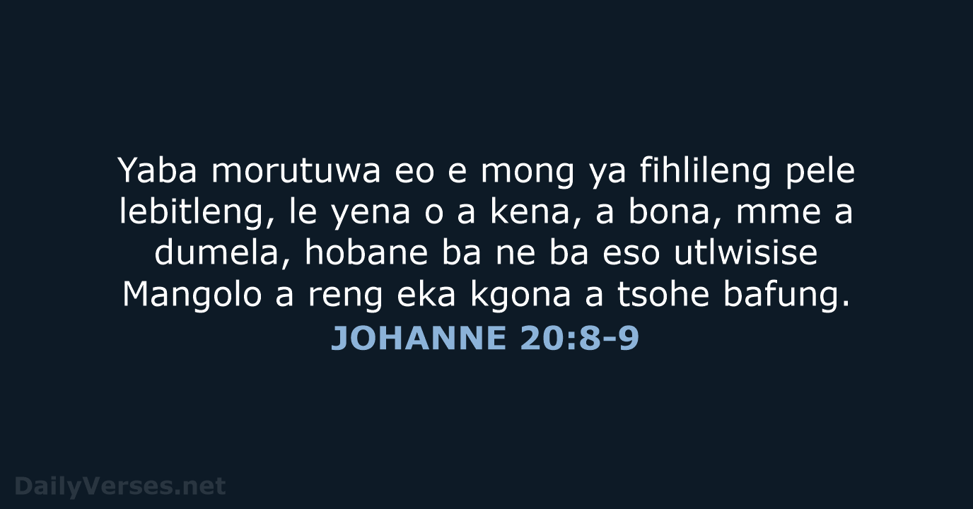 JOHANNE 20:8-9 - SSO89