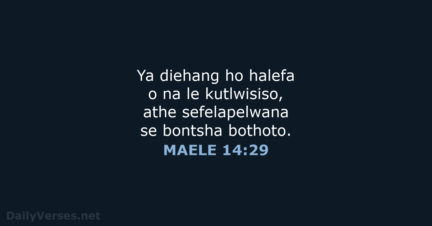 Ya diehang ho halefa o na le kutlwisiso, athe sefelapelwana se bontsha bothoto. MAELE 14:29