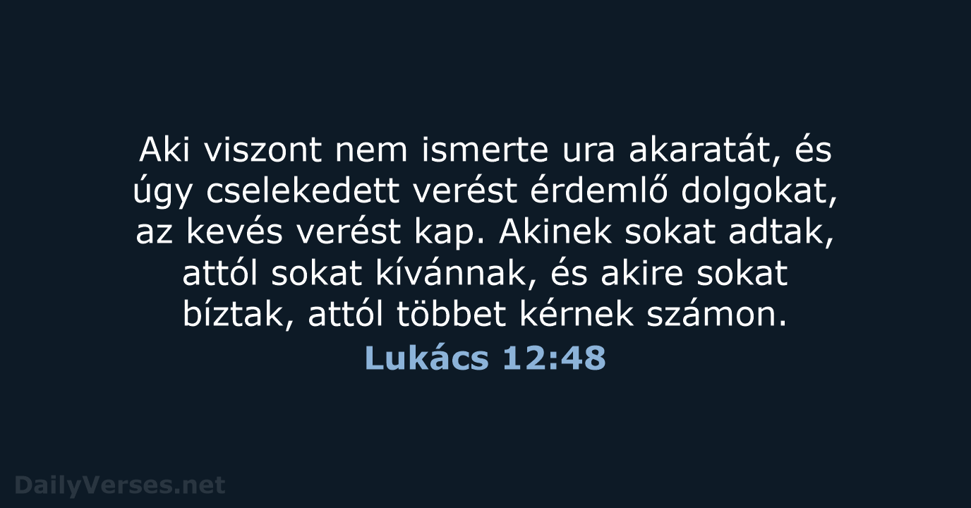 Aki viszont nem ismerte ura akaratát, és úgy cselekedett verést érdemlő dolgokat… Lukács 12:48