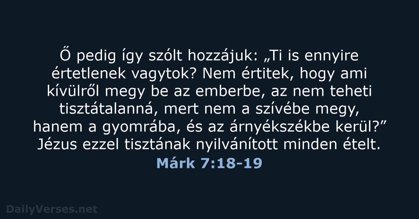 Ő pedig így szólt hozzájuk: „Ti is ennyire értetlenek vagytok? Nem értitek… Márk 7:18-19