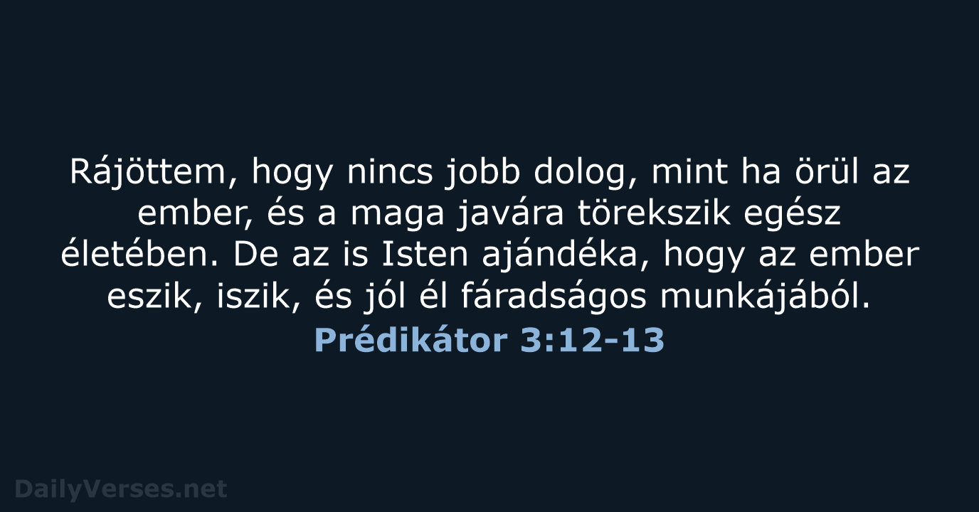 Rájöttem, hogy nincs jobb dolog, mint ha örül az ember, és a… Prédikátor 3:12-13