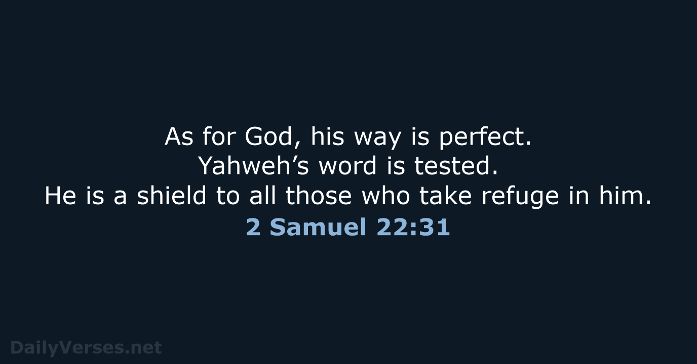 As for God, his way is perfect. Yahweh’s word is tested. He… 2 Samuel 22:31