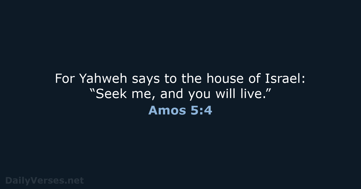 For Yahweh says to the house of Israel: “Seek me, and you will live.” Amos 5:4