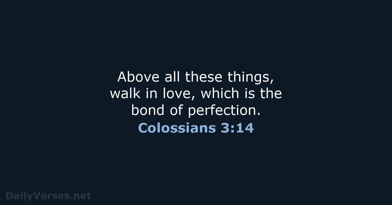 Above all these things, walk in love, which is the bond of perfection. Colossians 3:14
