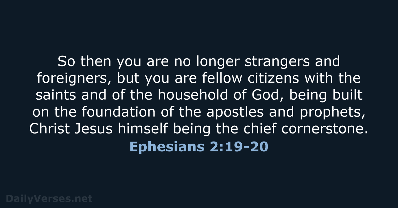 So then you are no longer strangers and foreigners, but you are… Ephesians 2:19-20