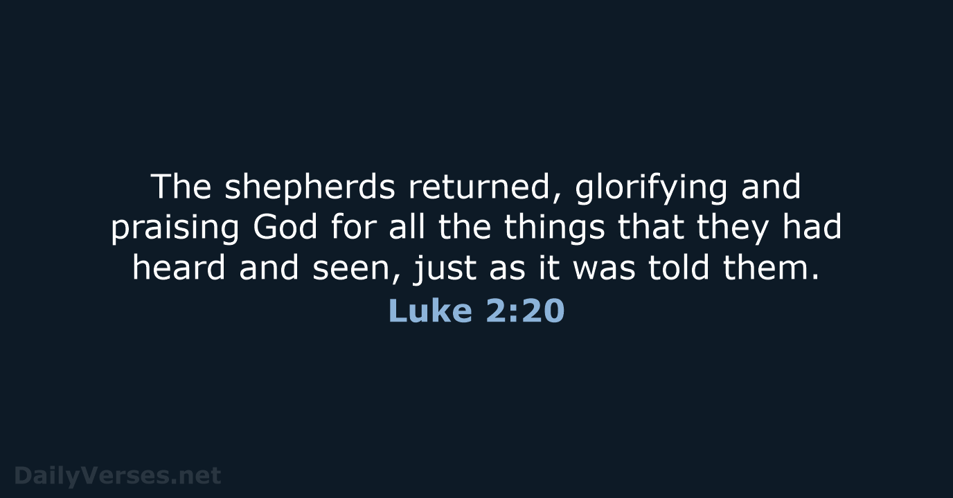The shepherds returned, glorifying and praising God for all the things that… Luke 2:20
