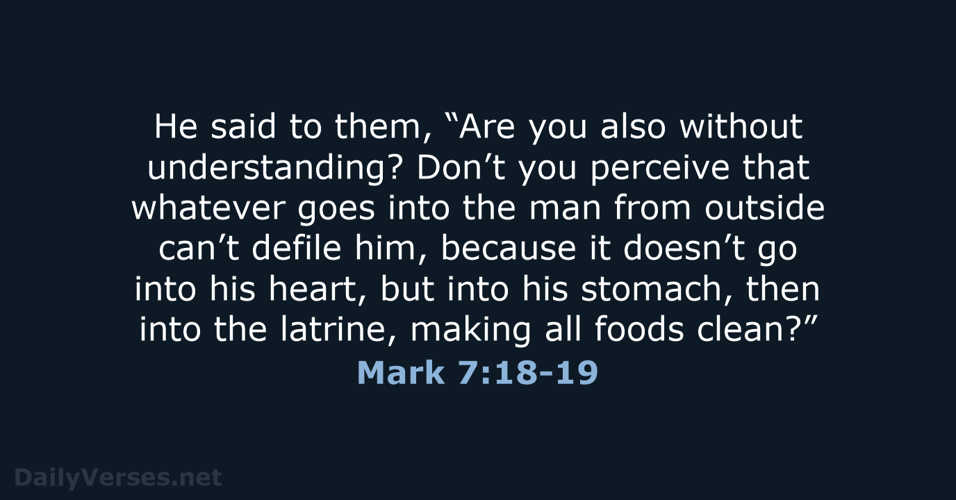 He said to them, “Are you also without understanding? Don’t you perceive… Mark 7:18-19