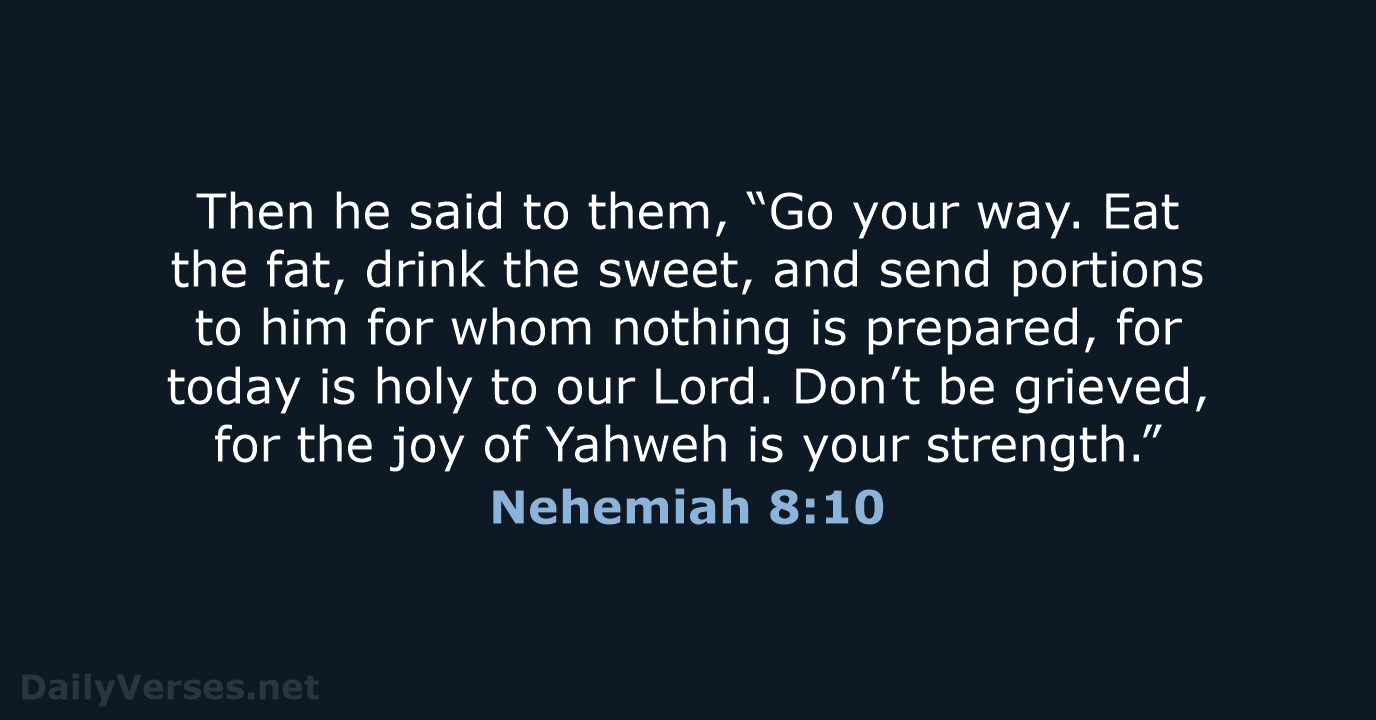 Then he said to them, “Go your way. Eat the fat, drink… Nehemiah 8:10