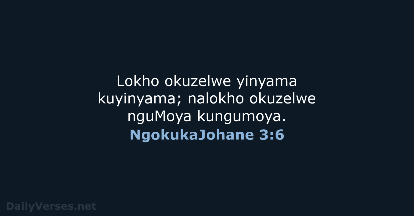 Lokho okuzelwe yinyama kuyinyama; nalokho okuzelwe nguMoya kungumoya. NgokukaJohane 3:6