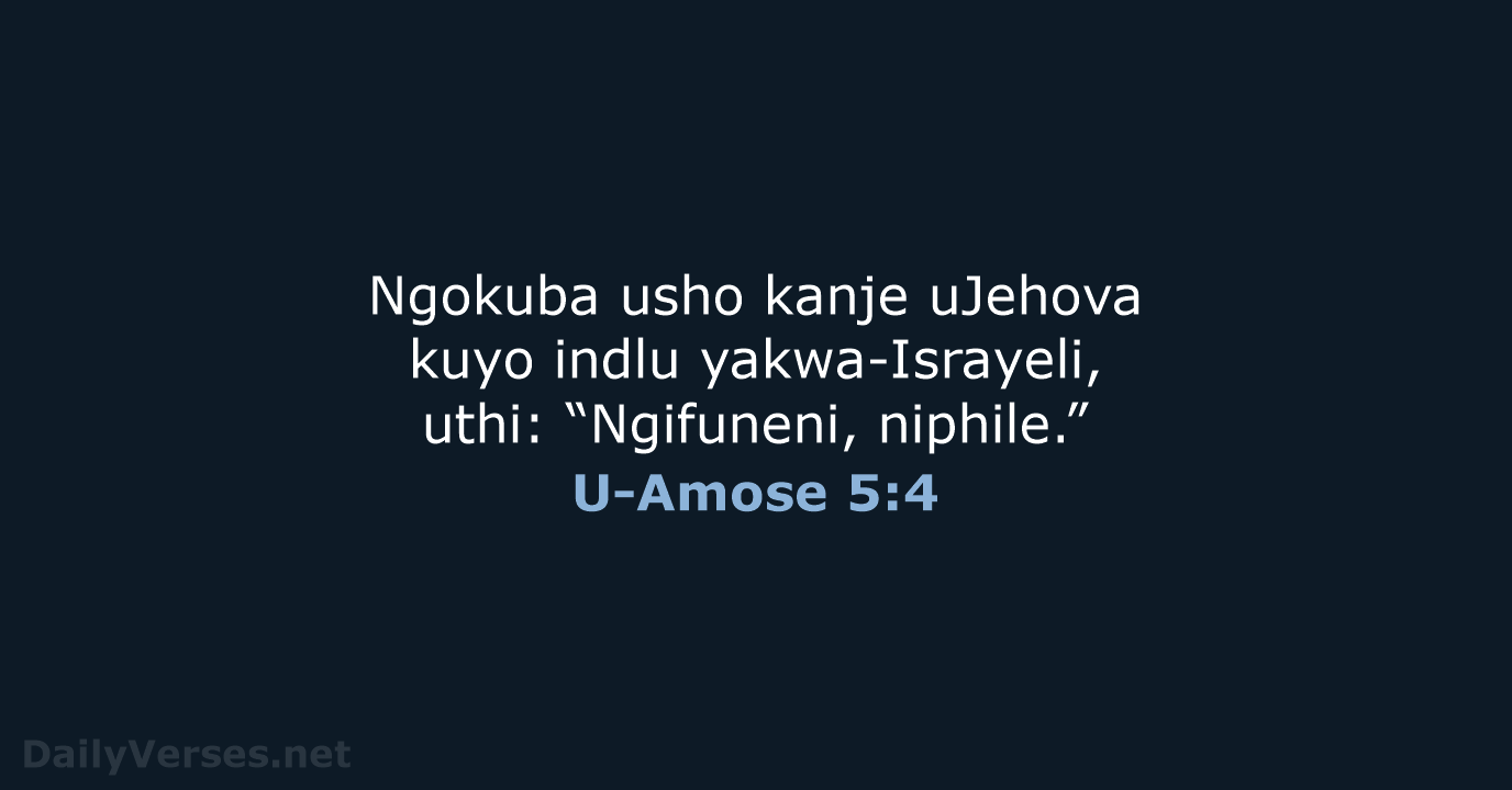 Ngokuba usho kanje uJehova kuyo indlu yakwa-Israyeli, uthi: “Ngifuneni, niphile.” U-Amose 5:4