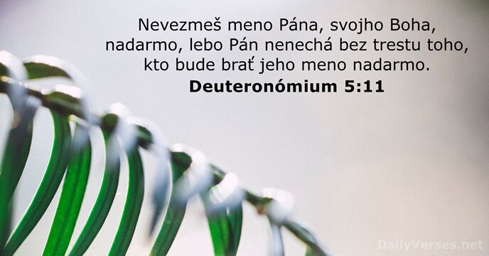 Nevezmeš meno Pána, svojho Boha, nadarmo, lebo Pán nenechá bez trestu toho… Deuteronómium 5:11