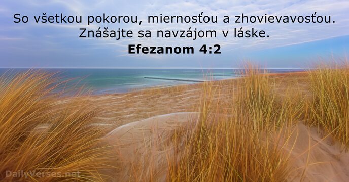 So všetkou pokorou, miernosťou a zhovievavosťou. Znášajte sa navzájom v láske. Efezanom 4:2