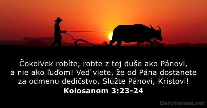 Čokoľvek robíte, robte z tej duše ako Pánovi, a nie ako ľuďom… Kolosanom 3:23-24