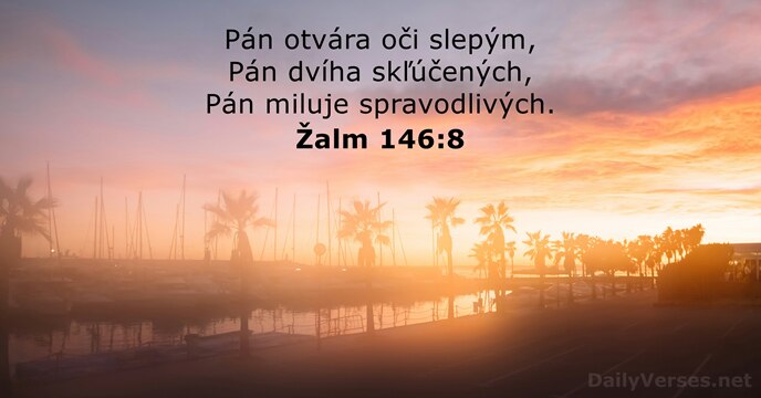Pán otvára oči slepým, Pán dvíha skľúčených, Pán miluje spravodlivých. Žalm 146:8