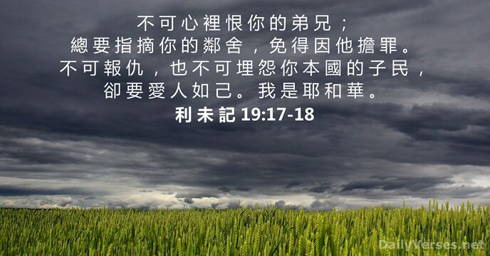 不 可 心 裡 恨 你 的 弟 兄 ； 總 要… 利 未 記 19:17-18